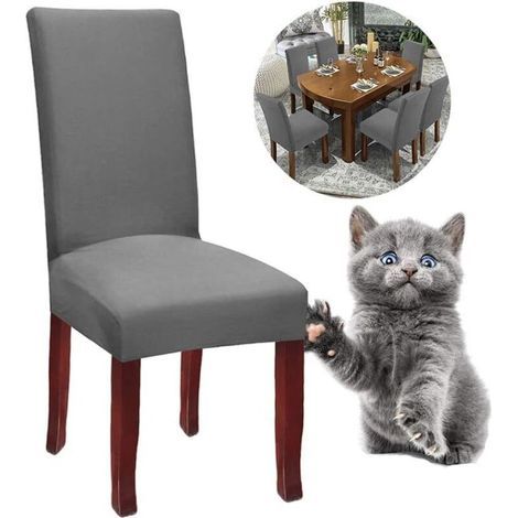 Housse de Chaise Extensible Housses de Chaise Haut Dossier Elastiques Housse de Protection pour Salle à Manger Hôtel (Gris, 6pièces)- (1/5)