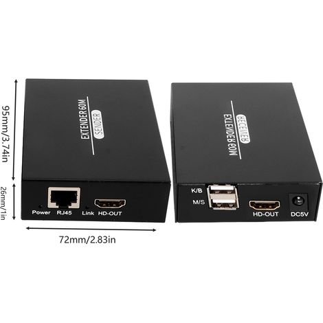 Prolongateur KVM HD 197pi 1920x1080P 60Hz avec fonction POC, opération à distance, prise UE 100-240V, rallonge HDMI multimédia (1/5)