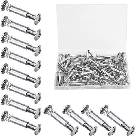 Ecleanfy - 60 PCS M4 Vis Assemblage Meuble Vis de Connexion avec Boulon pour Bois de 31 à 40 mm d'Épaisseur, Armoire, Porte, Lit (Argent) (1/5)