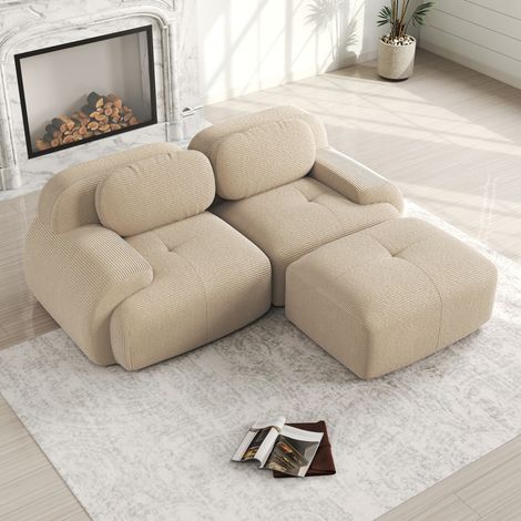 Sofá modular de pana beige para salón sin montaje fácil OKMYHOME (1/5)
