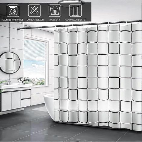 Tapis de salle de bain lavable, imperméable et anti-moisissure, à séchage rapide, avec 12 crochets, 180 x 180 cm (grille) (1/4)