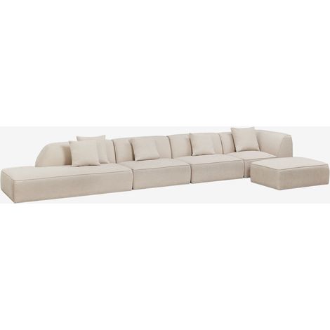 Canapé d'angle modulable Cardea 4 pièces avec méridienne gauche et pouf rembourré SKLUM