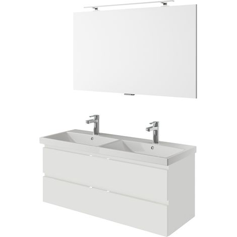 Waschplatz Set, grifflos, 120cm breit, in weiß Glanz mit Doppelwaschbecken VILLATORO-66, B/H/T ca. 120/200/45 cm (1/5)