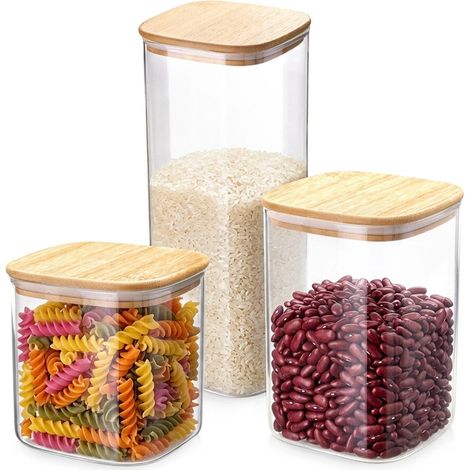 Glass Food Storage Containers with Bamboo Lids, Set of 3 (1/5)