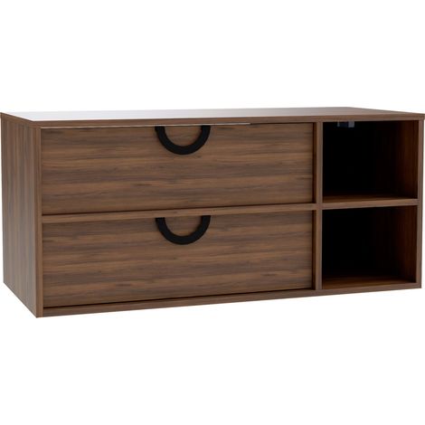 Armario de baño colgante para lavabo Sodalis, Nogal, Montada en la pared, Número de puertas: 0, 45x100x47cm, Aglomerado laminado, Número de cajones: 2