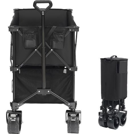 Chariot pliable à double étage, 400L, roues tout-terrain, capacité 350-450 lb, manche extensible 52", idéal camping, courses, jardin. (1/5)