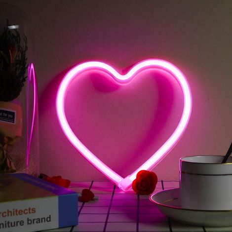 Lumières néon en forme de cœur, néons LED de fête alimentés par piles ou USB, lumières décoratives pour la maison (1/3)