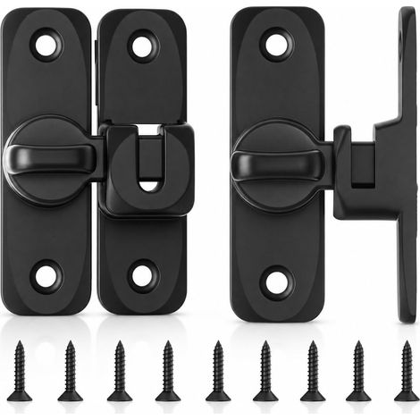 2 verrous de porte coulissante noirs, 90°/180° barres de porte en alliage d'aluminium – verrou coulissant pour portes granges, salle bain, chambre et fenêtres – inclus 8 vis (1/5)