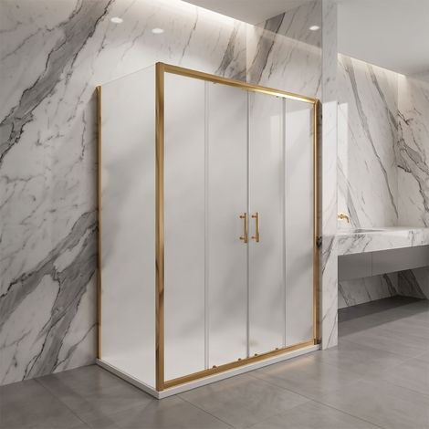 Porta scorrevole apertura centrale con lato fisso in vetro temperato opaco 6mm H190 profili oro - PORTA 190 - FISSO 70 (1/3)
