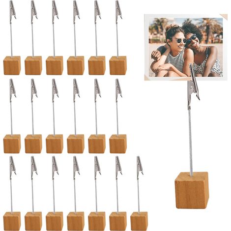 20 Pièces Porte Photo Pince Support Photo en Bois Mémo Clip Avec Pince Crocodile et Base en Pin Porte-Cartes Postales pour Fête de Mariage, Décoration Maison Bureau, Salle à Manger (1/5)