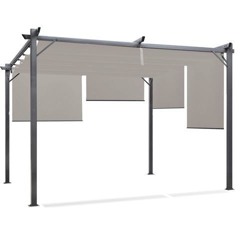 Pergola Sonderedition einziehbares Dach 3x4 M und 4 Jalousien Taupe (1/5)