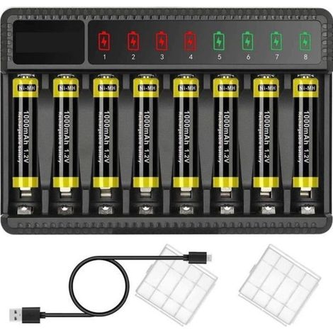 Chargeur de piles AA/AAA Nickel-Hydrogen rechargeable 8 slots intelligente (1/4)