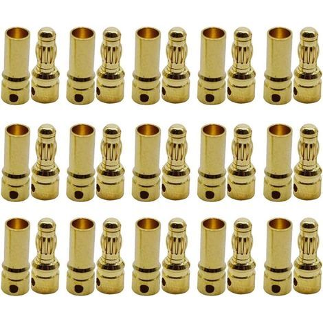 15 Paires 3.5mm Plaqué Or Connecteur Bullet, 3.5 mm Banane Fiche Remplacement de Connecteurs Bullet Mâle Femelle pour Batterie RC Lipo (1/5)