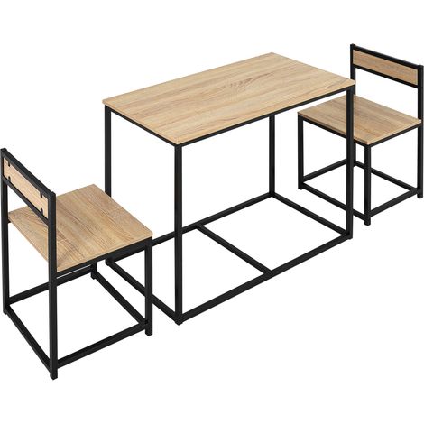 Ensemble repas 3 pièces table et 2 chaises en chêne clair avec structure métal pour 2 personnes (1/5)