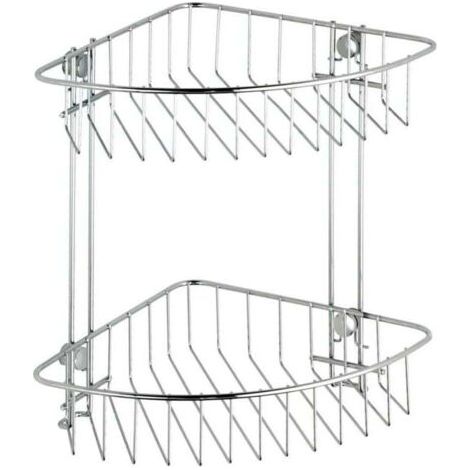QORVA-Etagère d'angle de douche Classic, 2 paniers de douche d'angle, fixation murale sans perçage avec adaptateur non fourni, acier, 26,5x26,5x19,5 cm, brillant