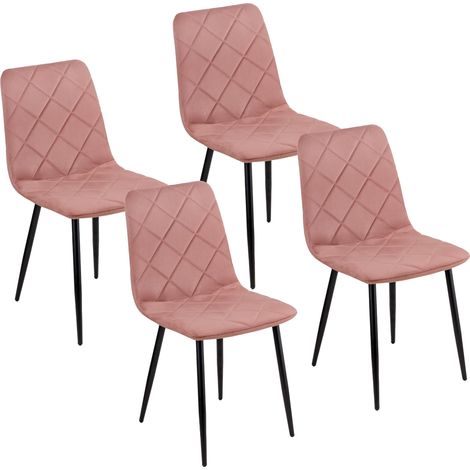 Lot de 4 Chaises Modernes avec Revêtement en Velours et Pieds en Fer Noir, Fauteuil de Salon, Chambre à Coucher, Salle à Manger, 52x44x85 cm, Rose (1/5)