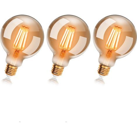 Bombillas LED Edison Vintage G80 de 4W, blanco cálido 2200K E27, equivalentes a bombillas incandescentes de 40W, bombillas de filamento retro, lámpara decorativa antigua, no regulables, paquete de 3 (1/5)