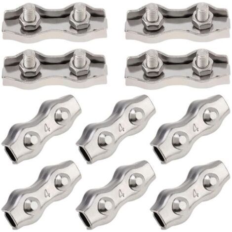 10 serre-câbles duplex M4 à 2 poteaux, en acier inoxydable 304, pour serre-câbles à double boulon de 0,3 cm de diamètre (1/4)