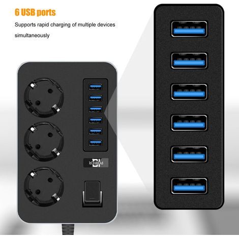 Bande d'Alimentation USB Multifonctionnelle Retardateur de Flamme Bande d'Alimentation Intelligente 110- pour Maison Garage-- (1/4)