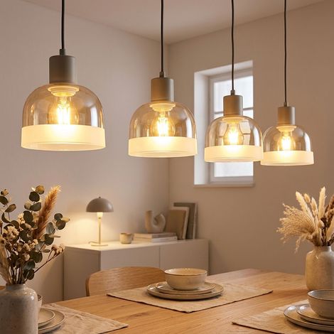 Lampada a sospensione Lampada da sala da pranzo beige Regolabile in altezza Vetro H 120 cm (1/5)