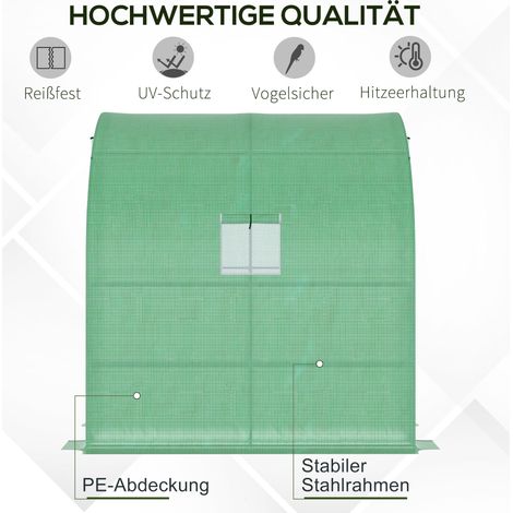 Serre de jardin Outsunny en aluminium, abri à tomates avec fenêtre grillagée, tunnel à portes enroulables, châssis de propagation anti-UV, vert, 200 x 100 x 215 cm
