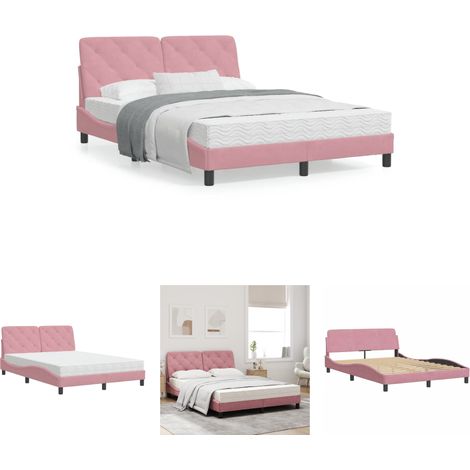 The Living Store Bett mit Matratze Rosa 140x190 cm Samt -  Betten & Bettgestelle (1/5)