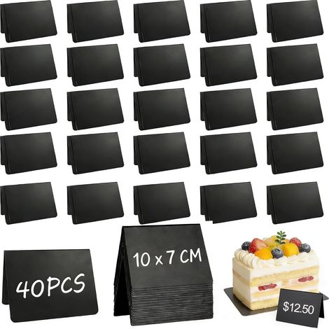 40pcs Mini Tableau Noir Table, Mini Panneau d'Affichage Réutilisable, Petit Tableau Noir en Plastique pour Buffet, Mariage, Restaurant, Étiquette de Prix (10 x 7cm) (1/5)