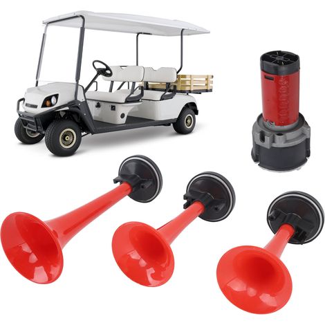 Klaxon musical 12V 125dB à 3 tubes avec relais compresseur, rouge, convient aux camions, trains et bateaux. (1/5)
