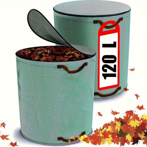 (Lot de 2) Grands sacs à déchets de jardin – 120 L – Couvercle zippé – Imperméables et résistants – Sacs pour déchets verts (1/5)