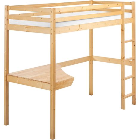 High Sleeper Bed with Desk Pine Wood LOURY 90 x 200 cm (EU Single) Light Brown