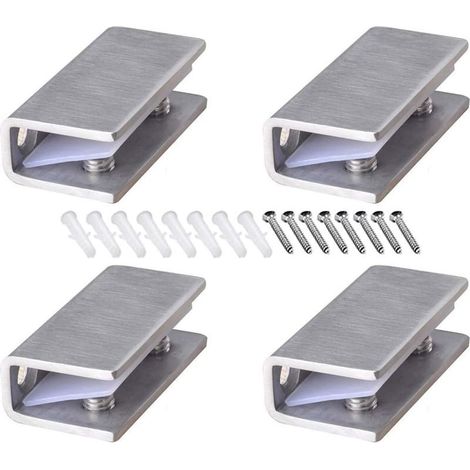 Set di 4 morsetti regolabili in acciaio inox per ripiani in vetro, spessore 8-12 mm, rettangolari, per ringhiere, scale, bagni, con viti (1/4)