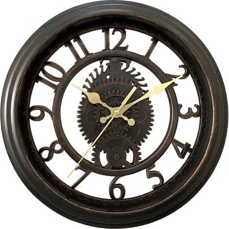 Reloj de pared vintage de 11 pulgadas, negro, creativo reloj de pared con esqueleto, reloj de pared redondo con luz para sala de estar, estilo lujoso