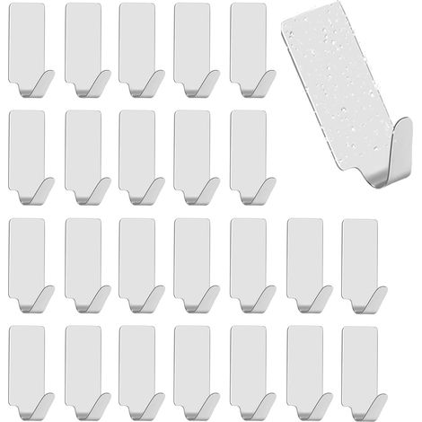 24 Stück Klebehaken Edelstahl, Klebehaken Kleine Haken Selbstklebend Wandhaken Selbstklebend Küchenhaken Ohne Bohren für Badezimmer Toilette Küche (1/5)