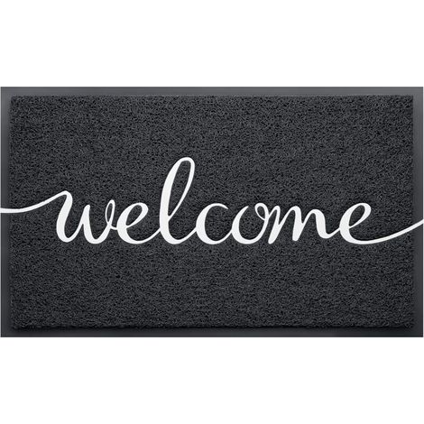 Tapis de bienvenue, tapis de sol discret, paillasson d'entrée, tapis d'intérieur et d'extérieur antidérapant (76 cm x 44,5 cm, noir - Bienvenue) (1/5)