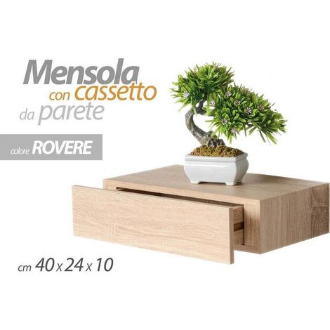 Etagère Murale Avec Tiroir Suspendu Bois De Chêne 40x24x10cm 782510 (1/2)