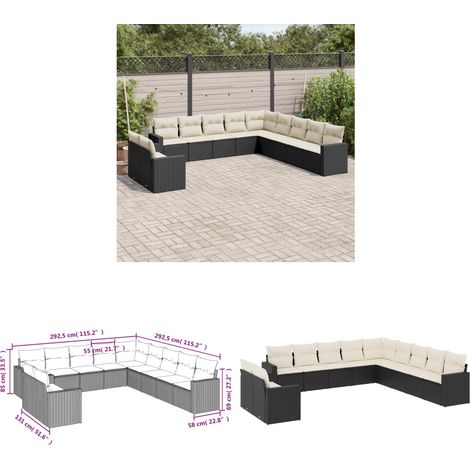 11-tlg. Garten-Sofagarnitur mit Kissen Schwarz Poly Rattan - Gartensofa - Outdoor Möbel - Lounge Set - Rattan Sofa - Gartenmöbelset - Home & Living