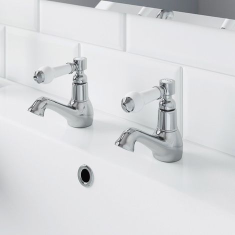 Traditional Basin Hot & Cold Bathroom Taps Chrome Ceramic Lever Handles (1/5)