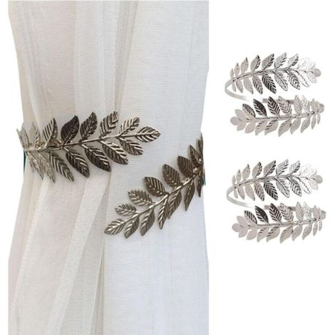 Fermacravatte per tende, passanti e anelli, chiusure metalliche per tende, color argento.