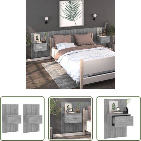 vidaXL Table de chevet flottante - Tables de chevet murales 2 pcs Sonoma gris (1/5)