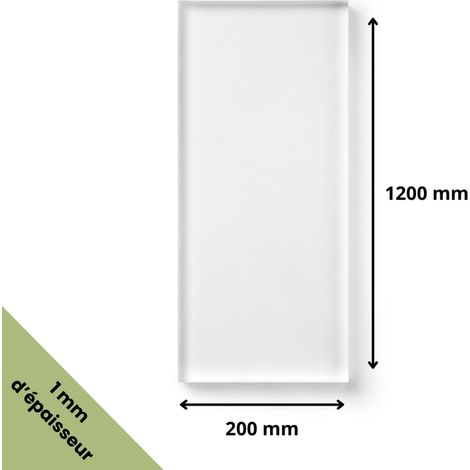 Plaque verre acrylique transparent 1 mm - 20 x 120 cm (200 x 1200 mm) - Verre synthétique - Plaque PET/APET - Plexiglass
