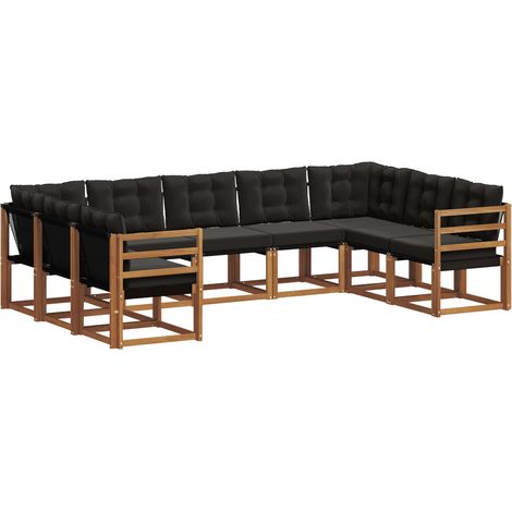 Outdoor Sofa Set with Cushion 9 pcs Natural and Black vidaXL