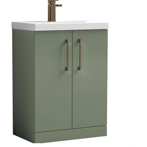 Balterley Bramshall Contemporary Bathroom 2-Door Vanity & Mid-Edge Basin, Satin Green, 600mm