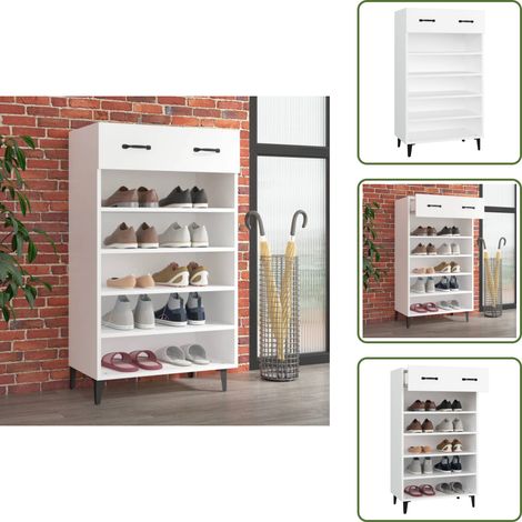 Schuhschrank Weiß 60x35x105 cm Holzwerkstoff - Schuhschrank - Schrank - Garderobe - Aufbewahrung - Wohnraumorganisation (1/5)