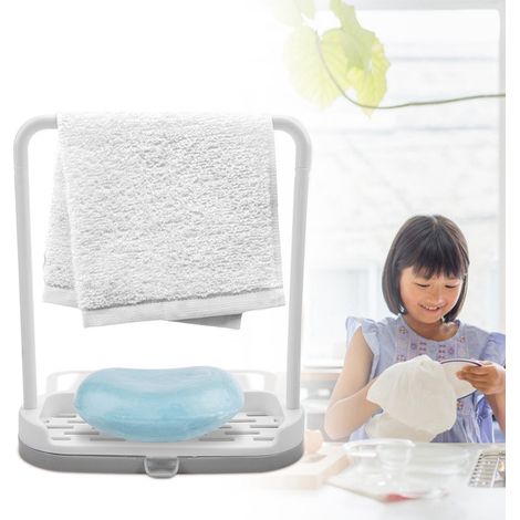 Égouttoir à linge de cuisine détachable, support de rangement pour torchons, éponges et savon (gris) (1/5)
