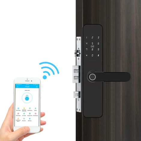 Manija de puerta inteligente con aplicación inteligente/huella dactilar/tarjeta IC/contraseña/llave de repuesto, manija de puerta con huella dactilar y teclado, adecuada para dormitorio, oficina, apar