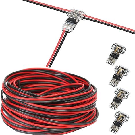 20m Câble d'extension de bande LED 2 broches Câble 12V DC 5V - 24V Câble D'extension d'alimentation LED 22AWG pour SMD 3528 2835 5050 5630 LED Strip+Connecteur en T 2 broches (1/5)
