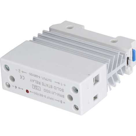 Relais statique monophasé pour rail DIN, entrée CC 3-32V, sortie CC 5-220V, 10A, dissipateur thermique inclus, SSR DC-DC (1/5)