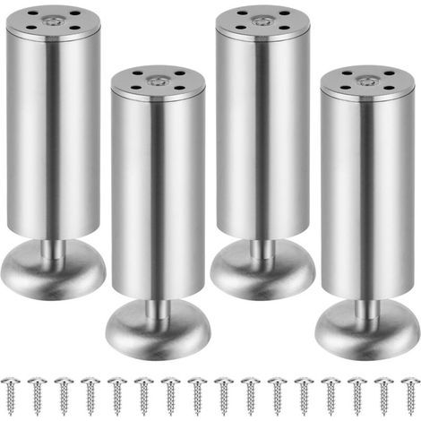 Lot de 4 pieds de meuble en acier inoxydable (charge max 250kg), pieds de meuble réglables - Pour pied canapé, pied meuble salle de bain, pied de lit & pied de table (Couleur Métalliqu (1/4)