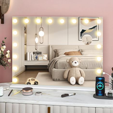 HOMCOM Hollywood Vanity Mirror with Lights, 10X Magnifying, USB Port, White (1/5)