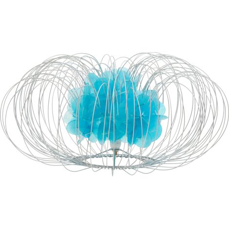 Premier Housewares Silver Wire Blue Table / Desk / Reading Lamp With Durable Metal Wire/ Chic Cream Discs/ Led Desk Lamps For Study / Bedroom / Hallways 47 x 24 x 47 (1/3)